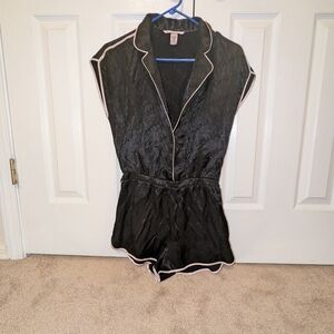 Victoria's Secret Black Pajama Romper with Pink Trim